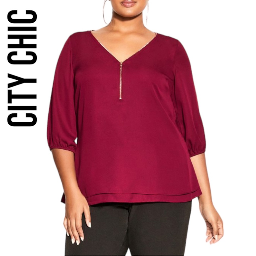NWOT City Chic Sexy Fling Elbow Sleeve Top / Blouse ~ Magenta ~ Size 16 / S